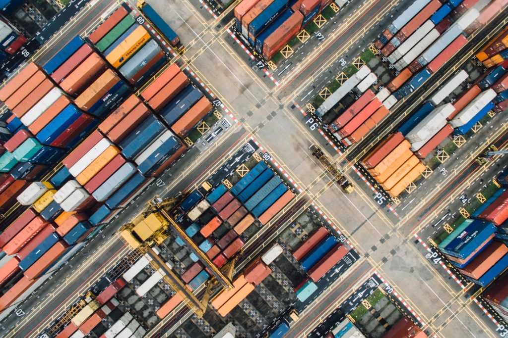 drone view of shipping containers