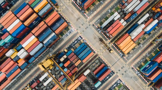 drone view of shipping containers